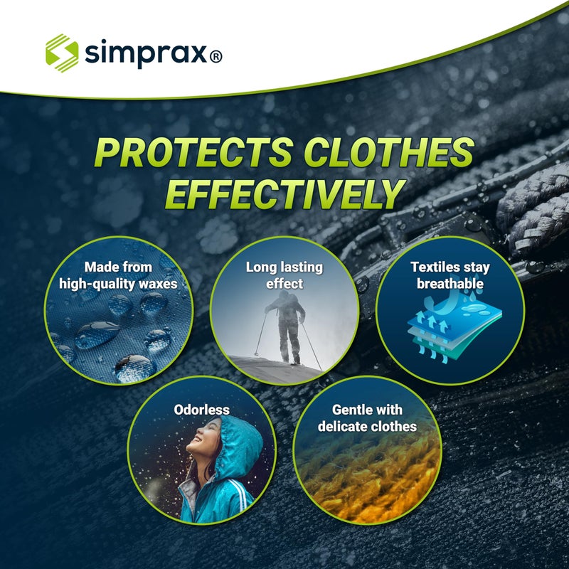 simpraxÂ® Textile Waterproof Spray Eco-Friendly & Skin-Safe | Water-Based Waterproofing for Gore-Tex, Sympatex & Softshell | Biodegradable Waterproofing Spray for Fabric Outdoor | Made in Germany - Image 4
